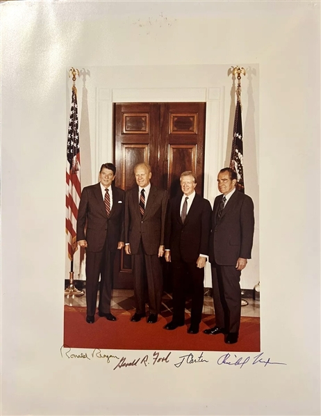 Four Presidents ULTRA-RARE Over-Sized 11" x 14" Signed Photograph w/ Reagan, Nixon, Carter & Ford! (Third Party Guaranteed)