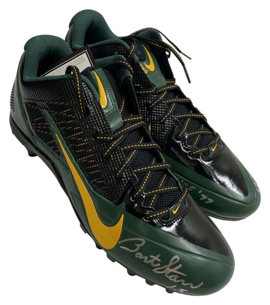 Bart Starr Signed & Stat Inscribed Nike Football Cleats (Ltd. Ed. 1/1)(Tristar)