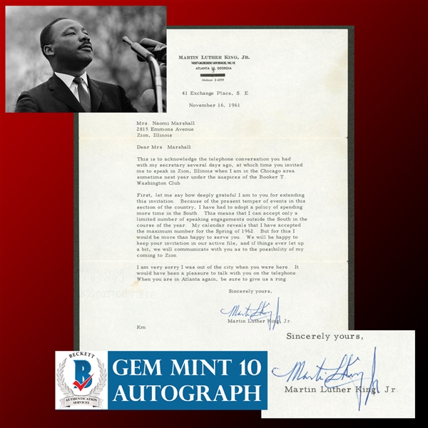 Dr. Martin Luther King, Jr. Signed Letter with GEM MINT 10 Autograph! (Beckett/BAS LOA)