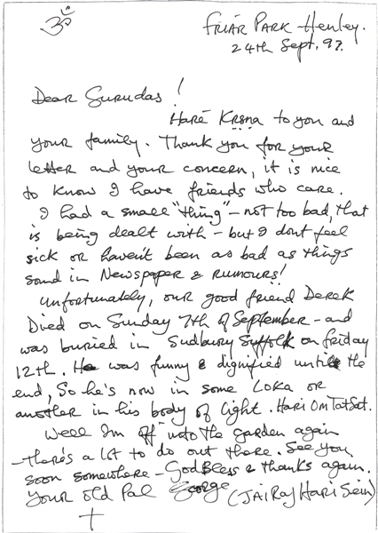 The Beatles: George Harrison Handwritten & Signed Letter with Amazing Content & Never-Seen-Before Hare Krishna Signature! (Beckett/BAS LOA)