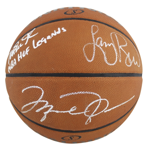 Michael Jordan, Larry Bird & Magic Johnson Signed "NBA Legends" Spalding NBA Game Model Leather Basketball (Beckett/BAS LOA & Bird Hologram)