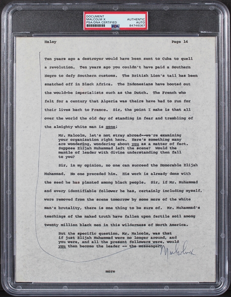 Malcolm X Rare Signed Typescript Page from Playboy Interview with Roots Author Alex Haley! (PSA/DNA Encapsulated)