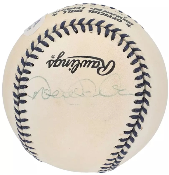 Derek Jeter Rare Signed c. 1996 OAL Mickey Mantle Baseball Commemorating His Passing! (PSA/DNA)