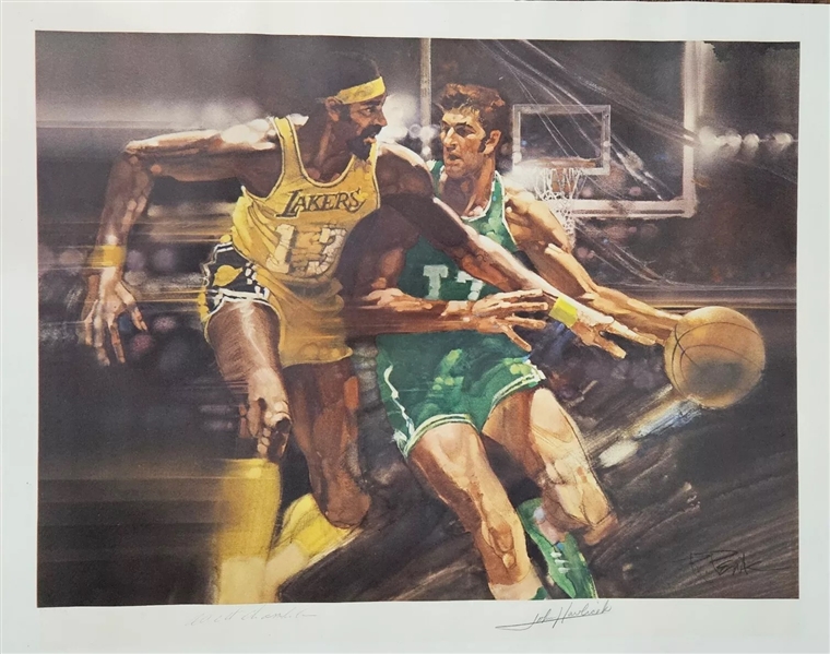 Wilt Chamberlain & John Havilcek Dual Signed Over-Sized 18" x 22" Sports Illustrated LE Robert Peak Lithograph (JSA)