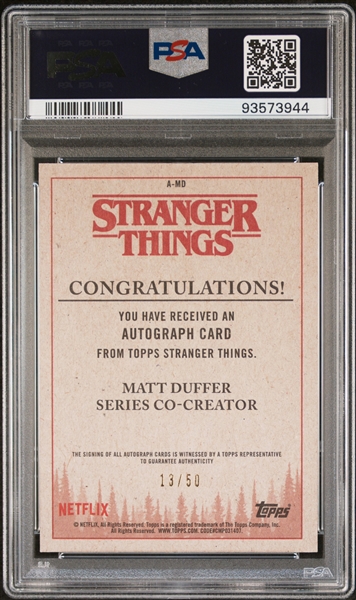 Lot Detail 2018 Topps Stranger Things Season 1 Director Creator Matt Duffer Signed Rookie Card