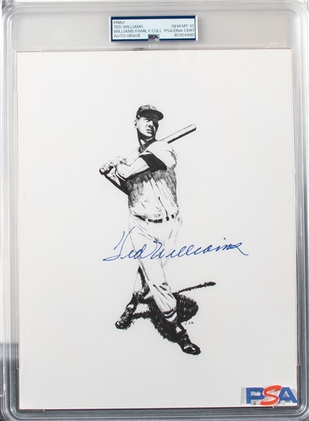 Ted Williams Perfectly Signed & Personally Owned 8.5" x 11" Silver Splinter Print (PSA/DNA GEM MINT 10) (Encapsulated)