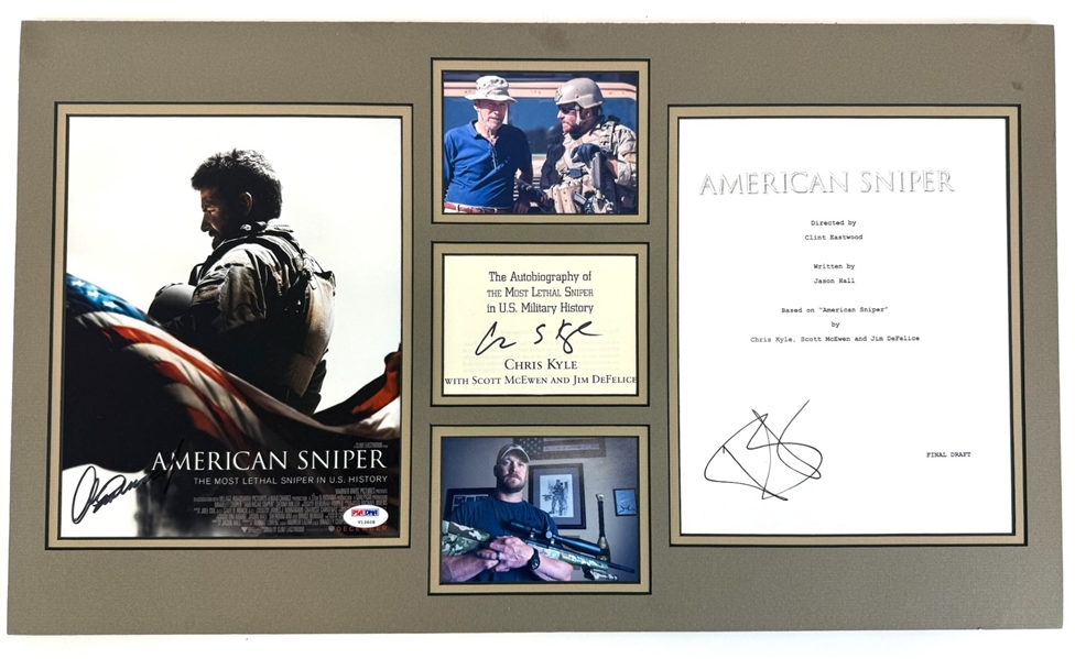 American Sniper Custom Matted Display Signed by Chris Kyle, Clint Eastwood, and Bradley Cooper (JSA & Beckett/BAS)