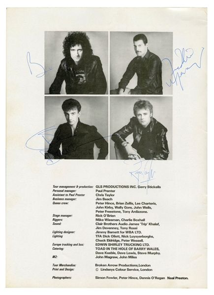 Queen Group Signed 1982 "Hot Space Tour" Program Leeds (Tracks LTD)(Beckett/BAS)