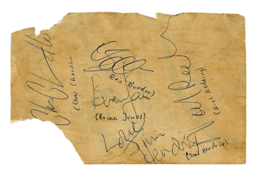 The Jimi Hendrix Experience, Brian Jones & Eric Burdon Signed Page (Circa 1967(Tracks LTD)(Beckett/BAS)