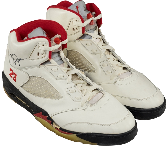 Michael Jordan Dual Signed Air Jordan V Basketball Sneakers with Original Box (Beckett/BAS LOAs)