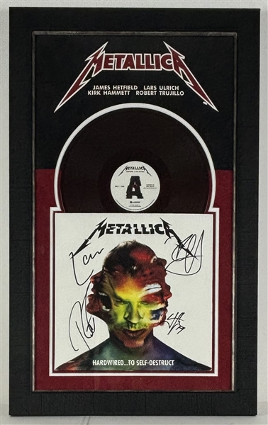 Metallica Group Signed Hardwired... To Self-Destruct Album Cover in Framed Display (4 Sigs)(PSA/DNA LOA)