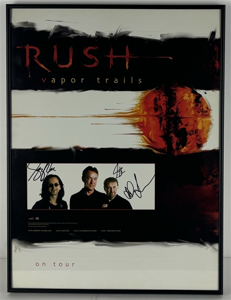 Rush Group Signed Vapor Trails Tour Poster in Framed Display (3 Sigs)(JSA LOA)