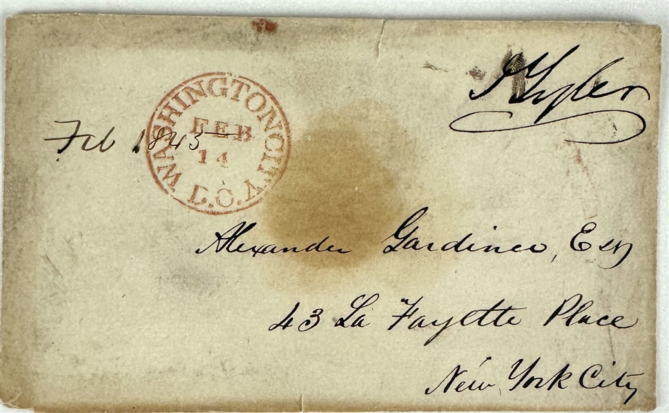 John Tyler Handwritten Envelope Panel with Free Frank Signature as President - Addressed to Brother-in-Law Alexander Gardiner (Third Party Guaranteed)