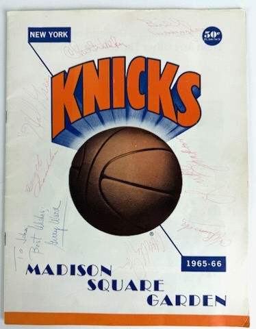 1965 Philadelphia 76ers Team Signed Jan 6th New York Knicks Program w/ Wilt Chamberlain during Triple Double Performance! (Beckett/BAS)