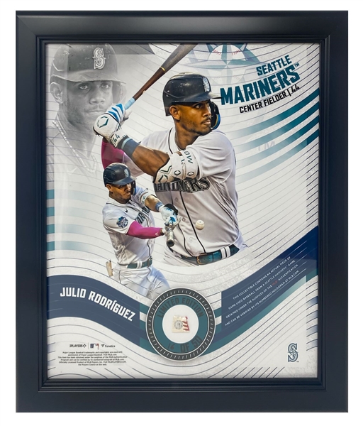 Julio Rodriguez Ltd. Ed. 15" x 17" Framed Mariners Game Used Baseball Collage (MLB Holo)