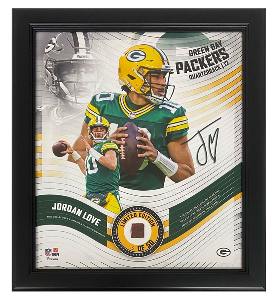 Jordan Love Ltd. Ed. Framed 15" x 17" Packers Game Used Football Collage