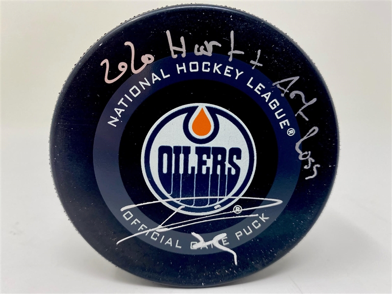 Leon Draisaitl Signed & "2020 HART & Art Ross" Insc. Official Game Puck (Fanatics)