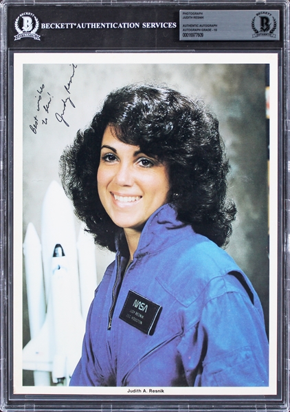 Challenger Disaster: Judy Resnik Signed Official NASA 8" x 10" Color Photo with GEM MINT 10 Autograph (Beckett/BAS Encapsulated)