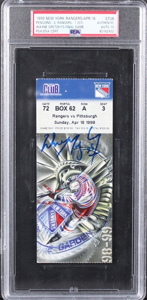 Wayne Gretzky Signed Ticket from Final NHL Game (4/18/1996 NYR vs. PIT)(PSA/DNA Encapsulated)