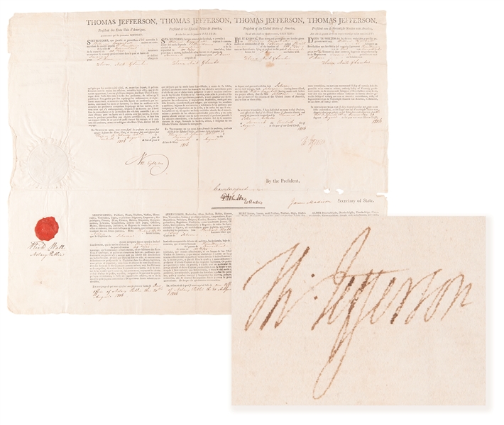 Thomas Jefferson and James Madison RARE Dual Signed 1806 4-Language Ships Papers (Beckett/BAS LOA)