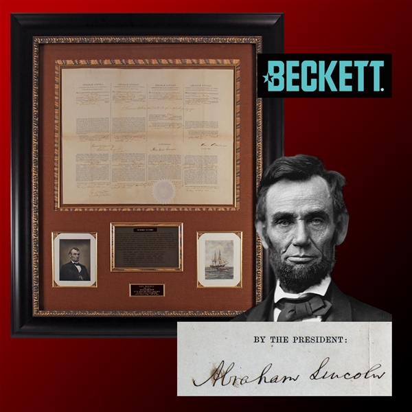 Abraham Lincoln Desirable Signed Four Language Ships Papers in Custom Framed Display (Beckett/BAS LOA)