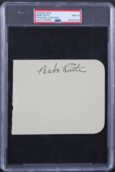 Babe Ruth Large & Impressive Signed 4" x 5" Album Page w/ PSA Mint 9 Grade! (PSA/DNA Encapsulated)