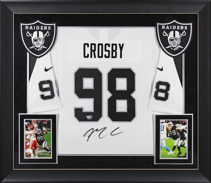 Raiders Maxx Crosby Signed White Nike Jersey in Framed Display (Fanatics)