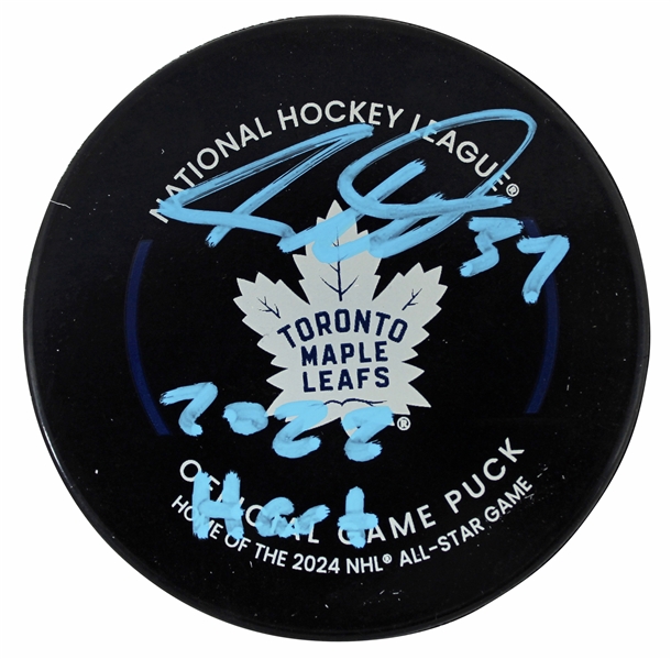 Auston Matthews Signed Official Maple Leafs NHL Hockey Puck with "22 Hart" Inscription (Fanatics)(Beckett/BAS)