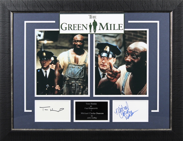 The Green Mile: Tom Hanks & Michael Clarke Duncan Signed Index Cards in Custom Framed Display (Beckett/BAS LOA)