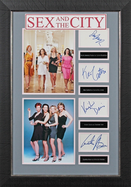 Sex and the City Cast Signed Index Card Set in Custom Framed Display (Beckett/BAS LOA)