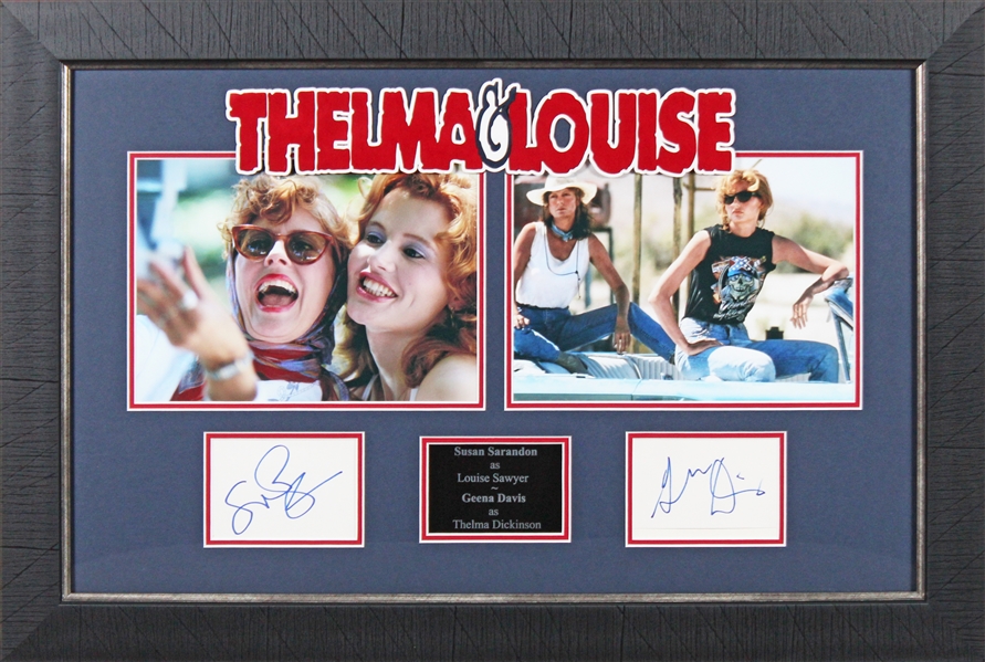 Thelma & Louise: Susan Sarandon & Geena Davis Signed Indiex Cards in Framed Display (Beckett/BAS LOA)