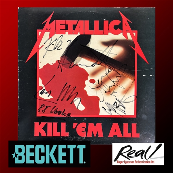 Metallica Vintage Group Signed "Kill Em All" Album Cover w/ Cliff Burton! (Beckett/BAS & Epperson/REAL LOA)