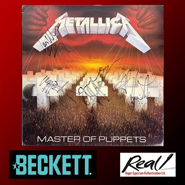 Metallica RARE Vintage Group Signed "Master of Puppets" Album Cover w/ Cliff Burton! (Beckett/BAS & Epperson/REAL LOAs)