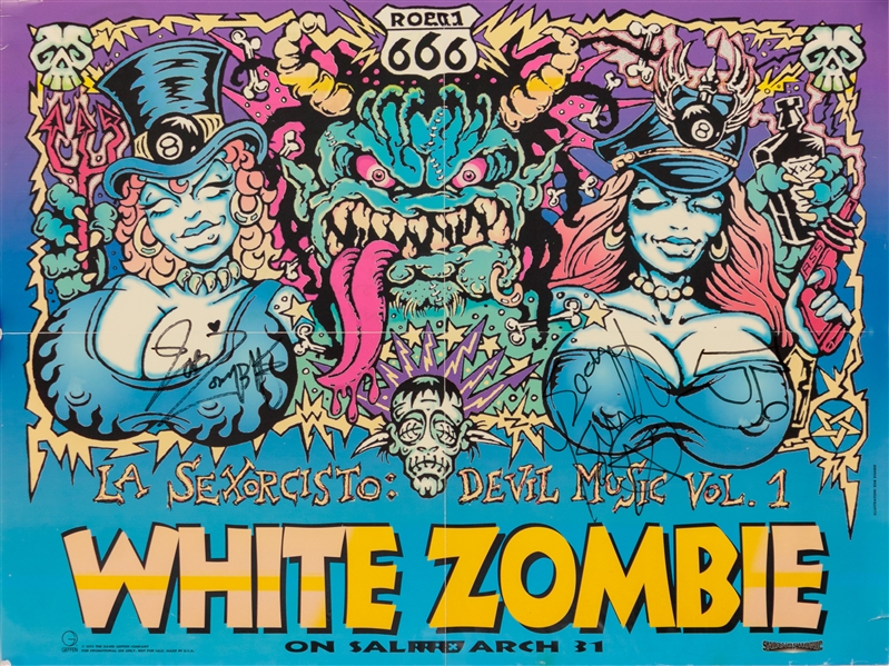 White Zombie Multi-Signed 18" x 24" "La Sexorcisto" Poster (3 Sigs)(Beckett/BAS LOA)