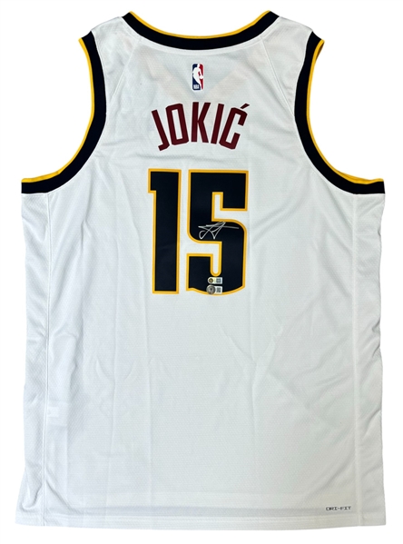 Nikola Jokic Signed White Denver Nuggets Jersey (Beckett/BAS Witnessed)(Jokic Holo)