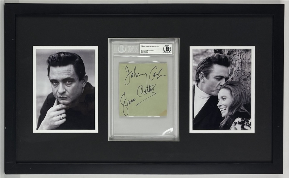 Johnny Cash and June Carter Signed Page in Framed Display (Beckett/BAS Encapsulated)