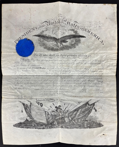 President Andrew Johnson Signed 1865 Military Naval Appointment (Third Party Guaranteed)