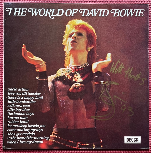 David Bowie 1980 Signed & Inscribed "The World of David Bowie" Album Cover (Beckett/BAS LOA)