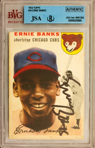 1954 Topps #94 Chicago Cubs Ernie Banks Signed Trading Card w/ Gem Mint 10 Auto! (Beckett/BAS Encapsulated)(JSA)