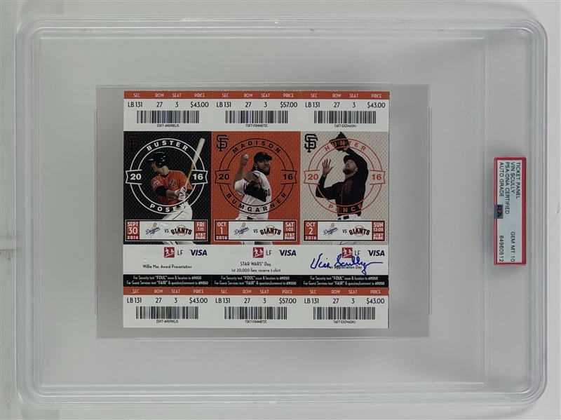 Vin Scully Signed Ticket Panel from Final Called Game & Series w/ Gem Mint 10 Auto! (PSA Encapsulated)