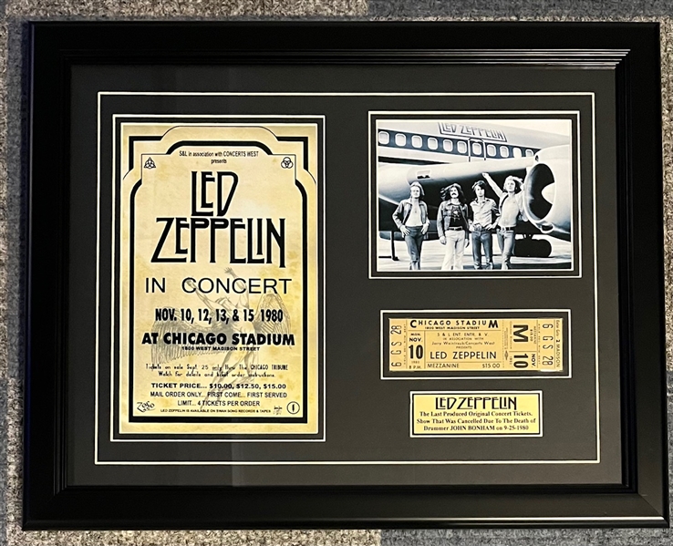 Led Zeppelin "Phantom" 1980 Concert Ticket @ Chicago Stadium in Framed Display :: Cancelled Due to Death of John Bonham