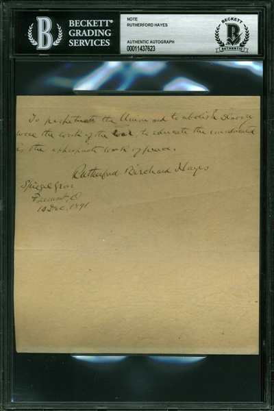 President Rutherford B. Hayes Handwritten & Signed Quote with RARE "Rutherford Birchard Hayes" Signature (Beckett/BAS Encapsulated)