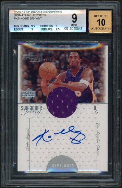 Kobe Bryant 2000-01 Pros & Prospects Jersey Swatch Autographed Insert Card - Beckett/BGS Graded MINT 9 with GEM MINT 10 Autograph!