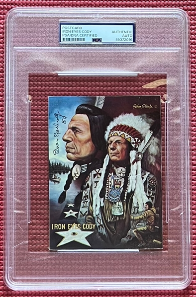 Iron Eyes Cody Signed Postcard (PSA/DNA Encapsulated)