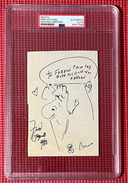 "Herman Munster" Fred Gwynne Signed Page w/ Herman Sketch (PSA/DNA Encapsulated)