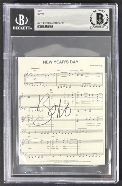 U2: Bono Signed "New Years Day" Lyric Sheet (Beckett/BAS Encapsulated)