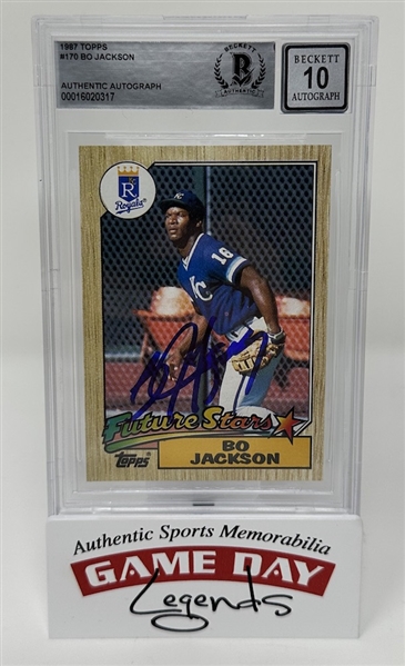 Bo Jackson Signed 1987 Kansas City Royals Topps #170 Future Stars Rookie Card w/ Gem Mint 10 Auto! (Beckett/BAS Encapsulated)