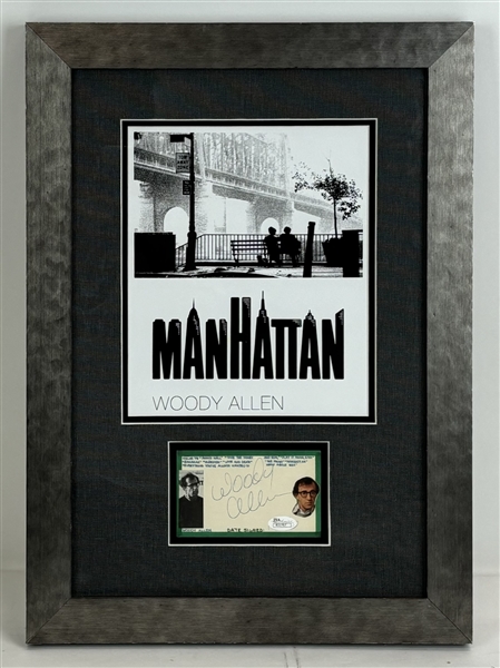 Woody Allen Signed 3" x 5" Index Card in Framed Manhattan Display (JSA)