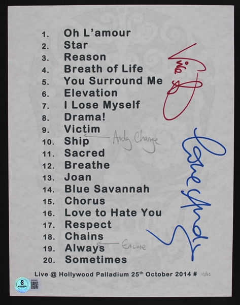 Erasure: Vince Clark & Andy Bell Signed Ltd. Ed. 2014 Commemorative Set List (Beckett/BAS)