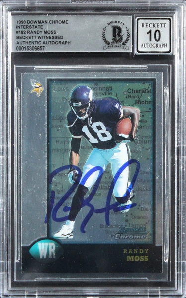 1998 Bowman Chrome Interstate #182 Randy Moss Signed Rookie Card w/ Gem Mint 10 Auto! (Beckett/BAS Encapsulated)